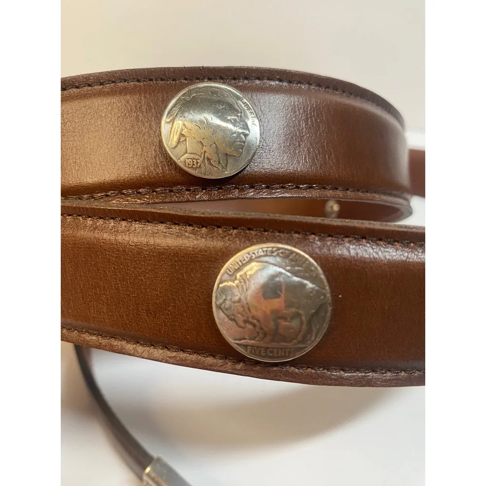 Hand Finished Leather Buffalo Nickel Belt Mens 46 Brown Western Concho Silver